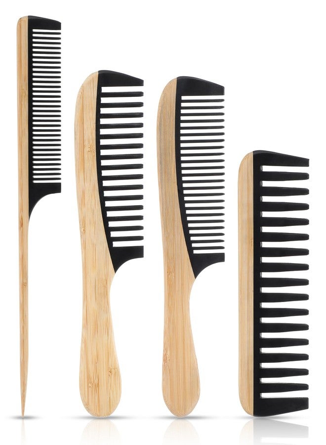 MBAIYO 4 Pcs Natural Handmade Bamboo Hair Combs Set, Wide Tooth Fine Tooth Rat Tail Wooden Combs for Women Men Anti-Static for All Hairstyles and Beard - Image 1